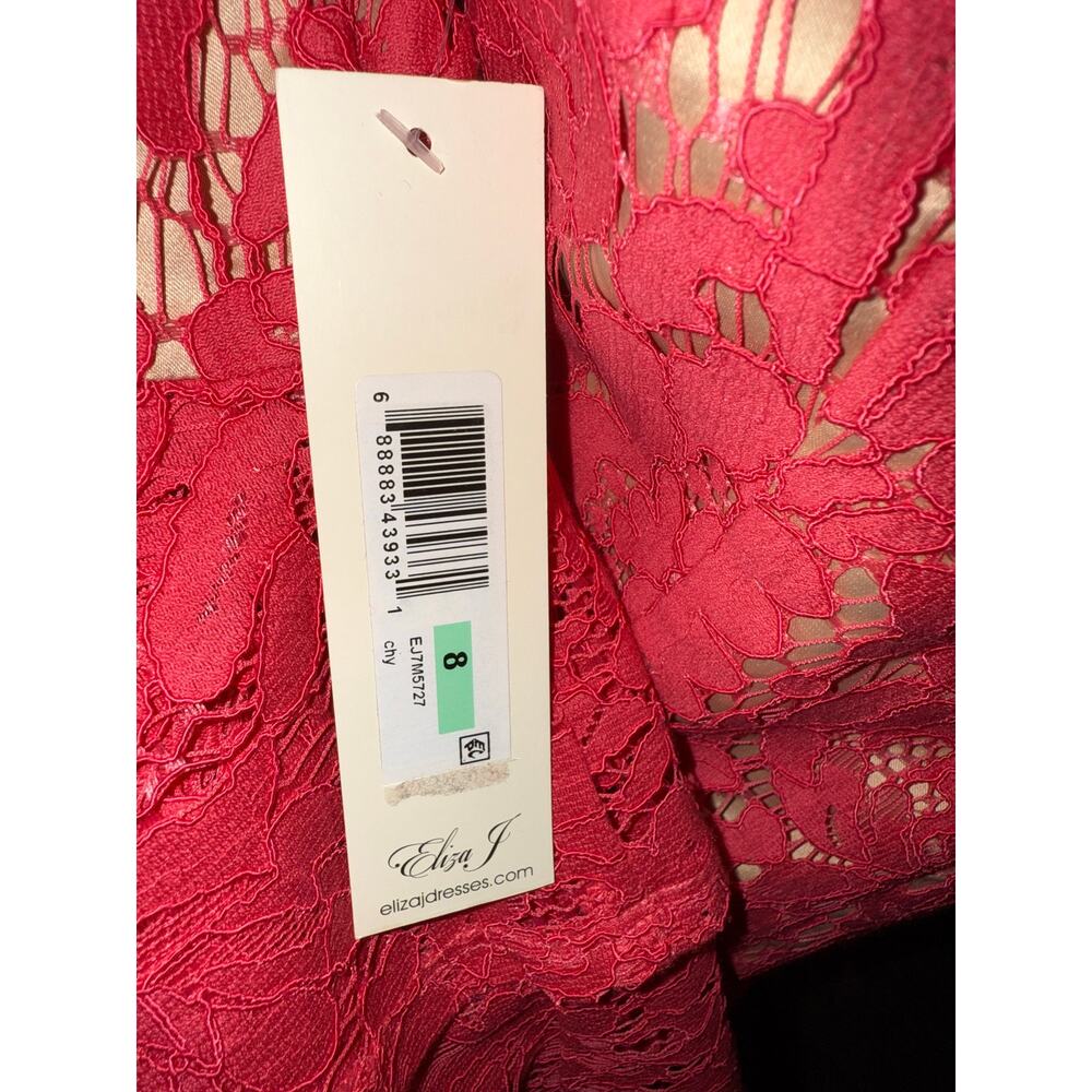ELIZA J Coral Lace Overlay Bell Sleeve Dress - size 8 - OE - Picture 6 of 12